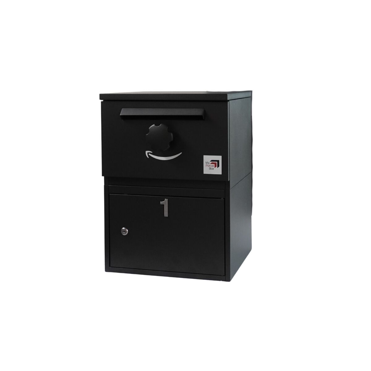 A Medium parcel box in Charcoal with a flat roof, shown against a white background.
